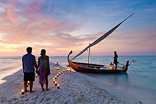 马尔代夫,环礁,岛屿,情侣,等待,木板,传统,沙洲