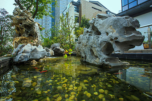 水池,喷泉,假山,山石,石头,景观