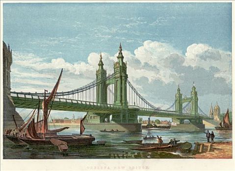 切尔西,桥,伦敦,1858年,艺术家,未知