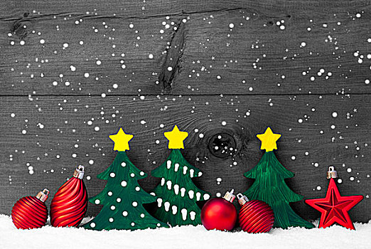 灰色,圣诞贺卡,绿色,树,红色,球,雪花