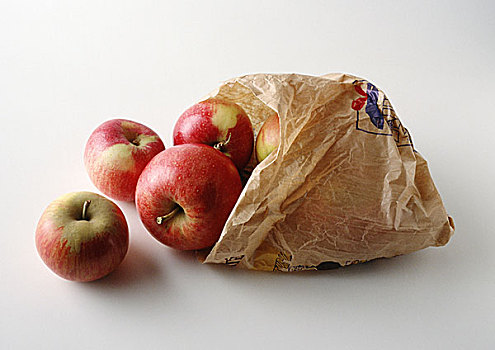 苹果,溢出,室外,纸袋
