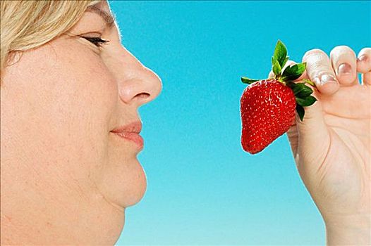 大,女人,看,草莓