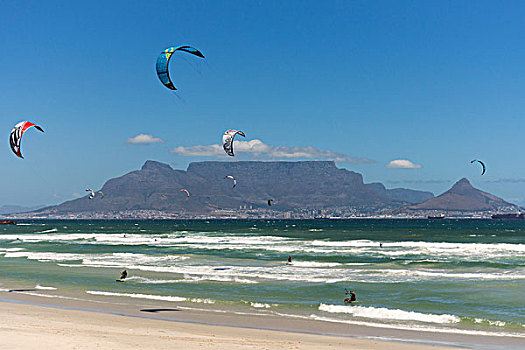南非,开普敦,风筝冲浪,正面,桌山