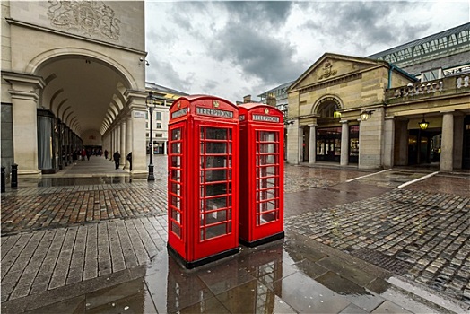 红色,电话亭,考文特花园,市场,雨天,伦敦,英国
