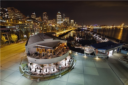 西雅图,城市天际线,码头,夜晚