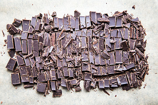 一堆,巧克力,切片,薄荷叶,黑巧克力,上方,木质背景,聚焦