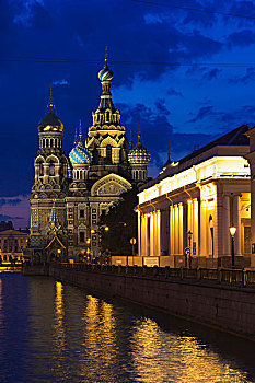 俄罗斯,圣彼得堡,中心,救世主教堂,溢出,血,户外,晚间