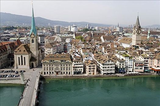 历史,中心,苏黎世,教堂,左边,右边,瑞士,欧洲