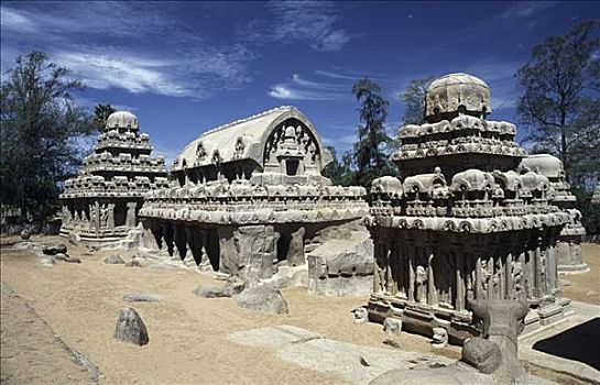 遗址,独块巨石,神祠,马哈巴利普兰,泰米尔纳德邦,印度