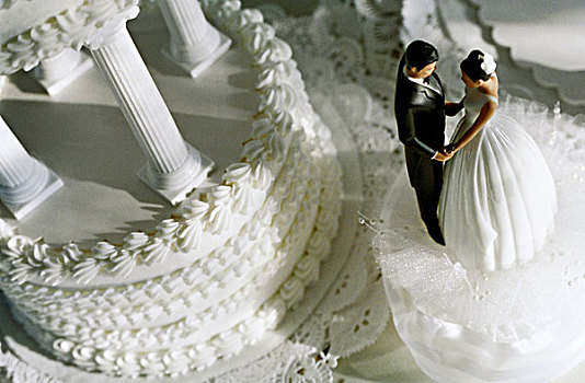 俯拍,婚礼蛋糕,小雕像