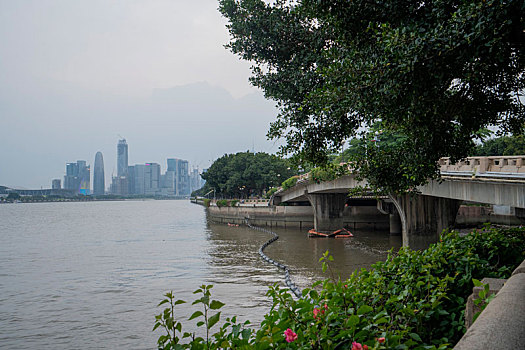 羊城广州夏天傍晚的珠江两岸美景与建筑