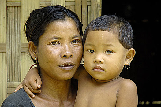 部族,女人,女儿,家,孟加拉,八月,2006年