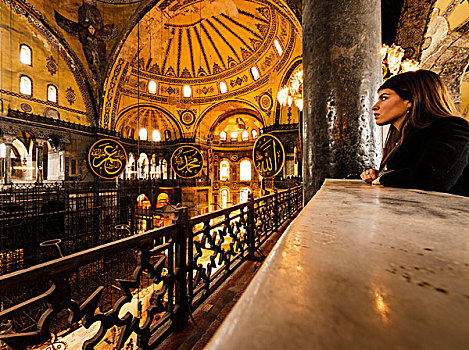 美女,室内,圣索菲亚教堂,清真寺,伊斯坦布尔,土耳其