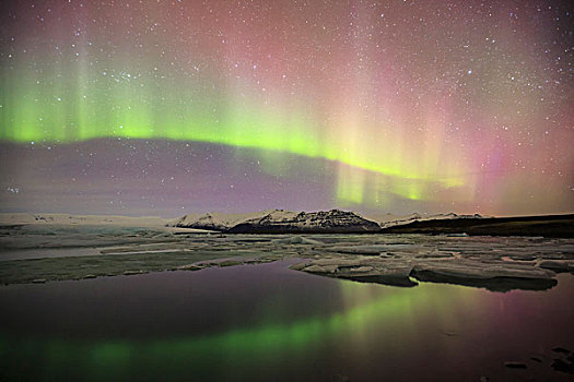 北极光,上方,杰古沙龙湖,冰河,泻湖,冰岛