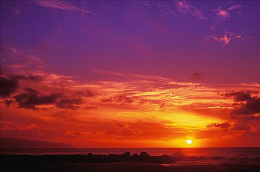 夏威夷,瓦胡岛,北岸,日落