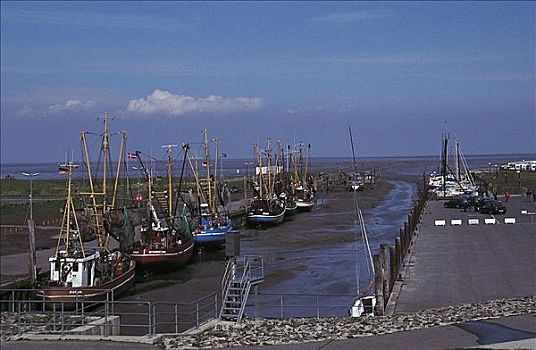 渔港,退潮,螃蟹,渔船,北海,泥,德国,欧洲