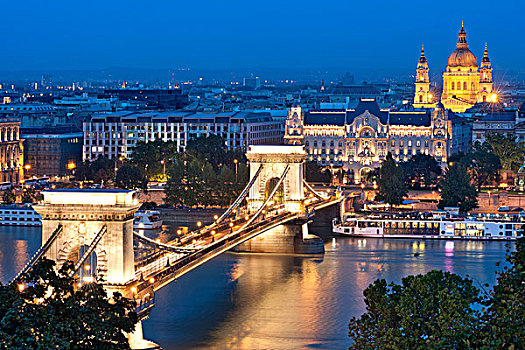 夜景,上方,多瑙河,布达佩斯
