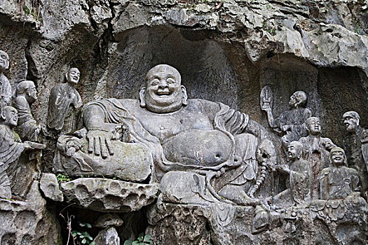 石头,佛,雕塑,飞来峰,洞穴,杭州,中国