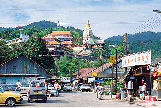 街景,极乐寺,背景,槟城,马来西亚