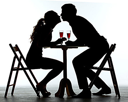 情侣,餐饭,葡萄酒,玻璃杯,桌上