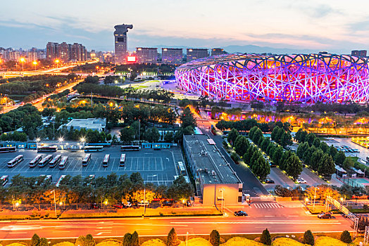 北京鸟巢国家体育场建筑夜景