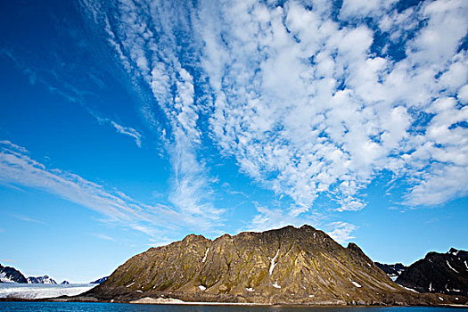 挪威,斯瓦尔巴特群岛,云,高处,峭壁,斯匹次卑尔根岛,岛屿,陆地,夏天,晚间