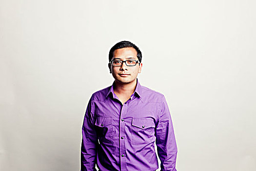 男人,戴着,紫色,衬衫