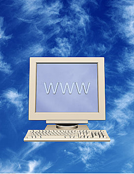 电脑,漂浮,天空,互联网,显示屏