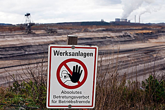 警告标识,因顿,矿,开采,区域,北莱茵威斯特伐利亚,德国,欧洲