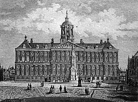 皇家,宫殿,阿姆斯特丹,荷兰,历史,插画