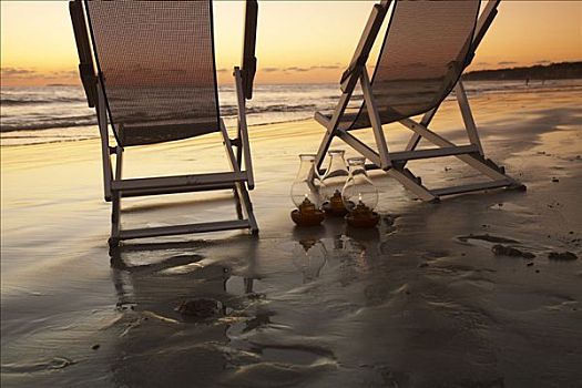 沙滩椅,油,灯,海滩