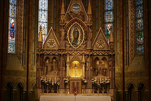 圣坛,印象深刻,马提亚斯教堂,老,局部,布达佩斯,匈牙利,欧洲