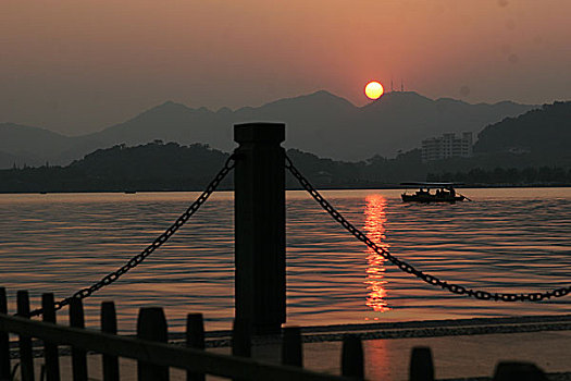 杭州西湖日落