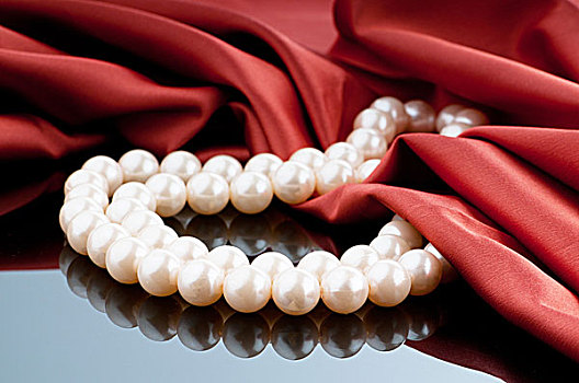 珍珠,项链,绸缎,背景
