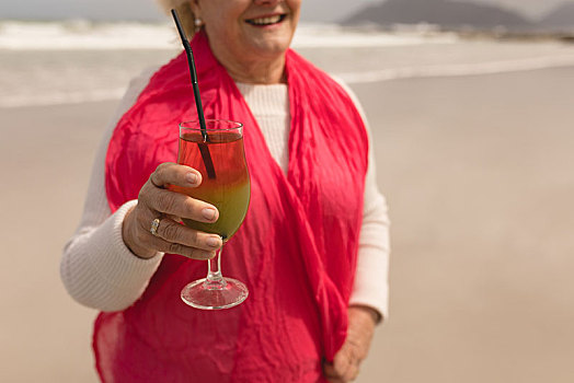 老年,女人,鸡尾酒,饮料,海滩