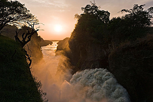 尼罗河,乌干达,日落