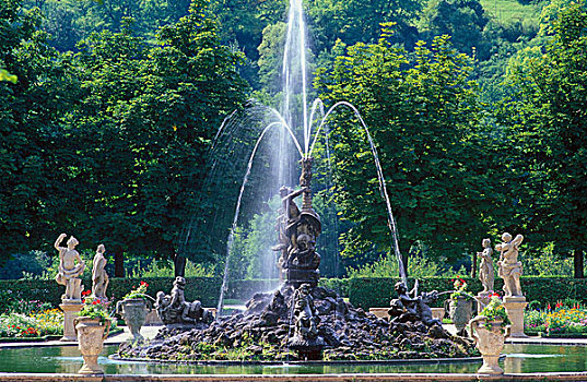 巴洛克,喷泉,花园,城堡,山谷,巴登符腾堡,德国,欧洲