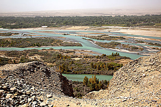 喀拉喀什河,沙漠绿洲,新疆和田县