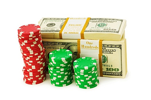 美元,赌场,筹码,堆积,白色背景