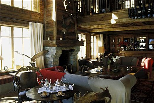 法国,木房子,客厅,沙发,茶几,壁炉,桌子