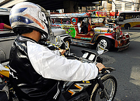 吉普尼车,出租车,摩托车,驾驶员,马尼拉,菲律宾,东南亚