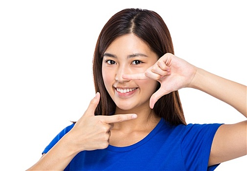 亚洲女性,两个,手指框,正面,嘴