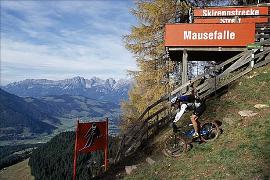 山地车手,滑雪,赛道,阿尔卑斯山,基茨比厄尔,提洛尔,奥地利