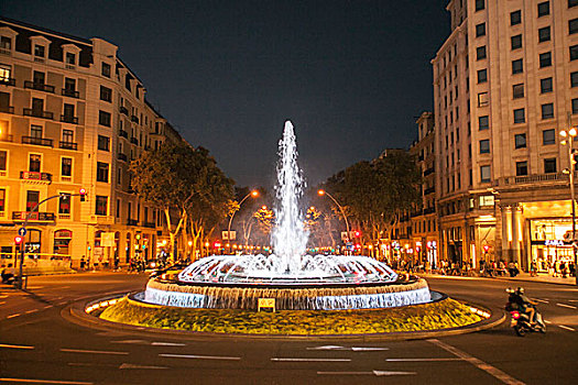 城市,喷泉,光亮,彩色,巴塞罗那,中心,观光,广场,加泰罗尼亚,西班牙,欧洲