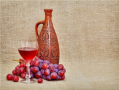 粘土,罐,乔治时期风格,葡萄酒,玻璃杯,葡萄