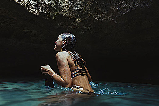 美女,游泳池,美人鱼,洞穴,瓦胡岛,夏威夷,美国