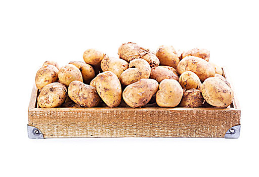 新鲜,土豆,木盒,白色背景,背景