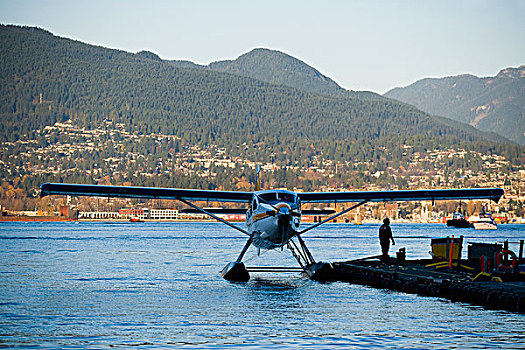 水上飞机,停泊,码头,温哥华,水岸,港口,不列颠哥伦比亚省,加拿大