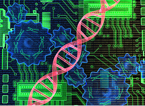 dna链,齿轮,电路板