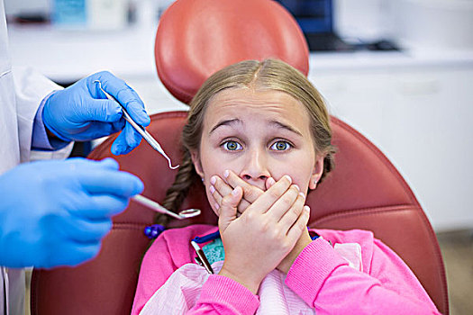 孩子,病人,惊恐,牙齿,检查,诊所
